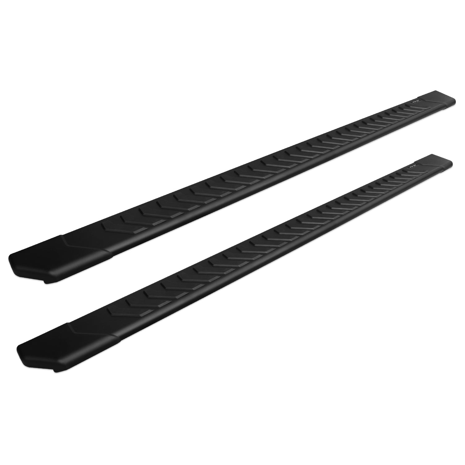 A product image of CYC Engineering's 5 inch OEM Style Full Tread Slide Track Running Boards in Black Textured Aluminum.